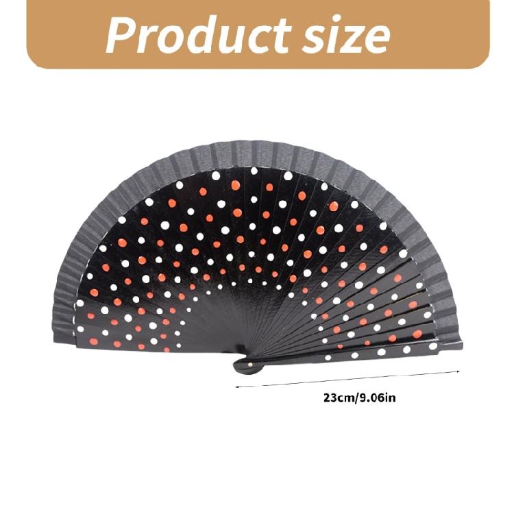 Flamenco Spanish Hand Fan Vintage Dots Pattern 23cm Elegant Wood Folding Fan for Dancing Performances Party Decoration