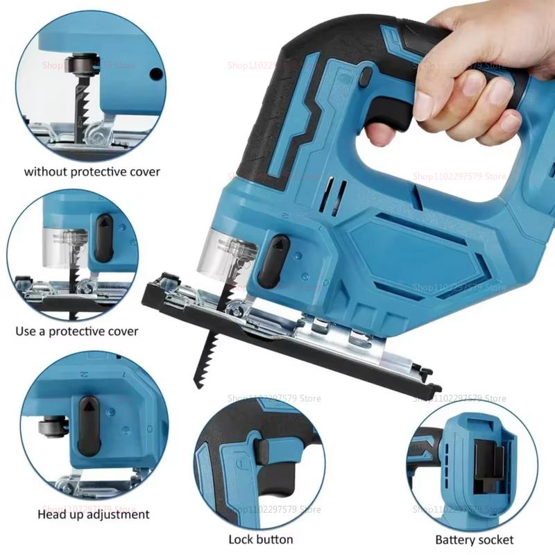 3000RPM 18V  Cordless Electric Jigsaw with Curved Cut Precision Portable Multifunction Power Tool for Carpentry Crafts Not Batte