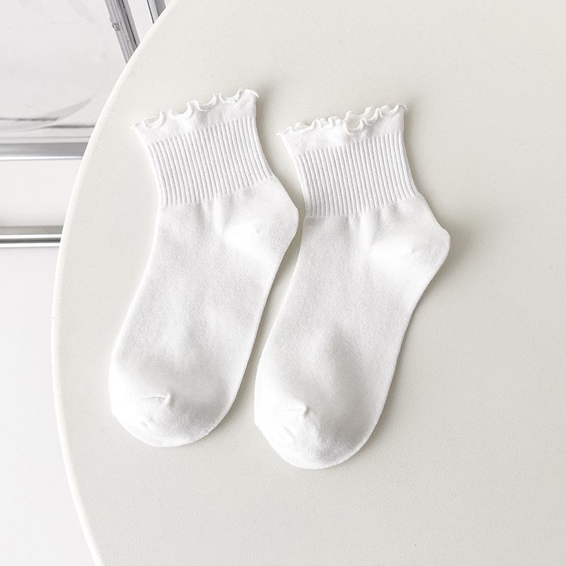 White Wood Ear Lace Socks for Women - Trendy, Cute, Japanese JK Style, Thin, Pure Cotton, Short Tube for Spring/Summer
