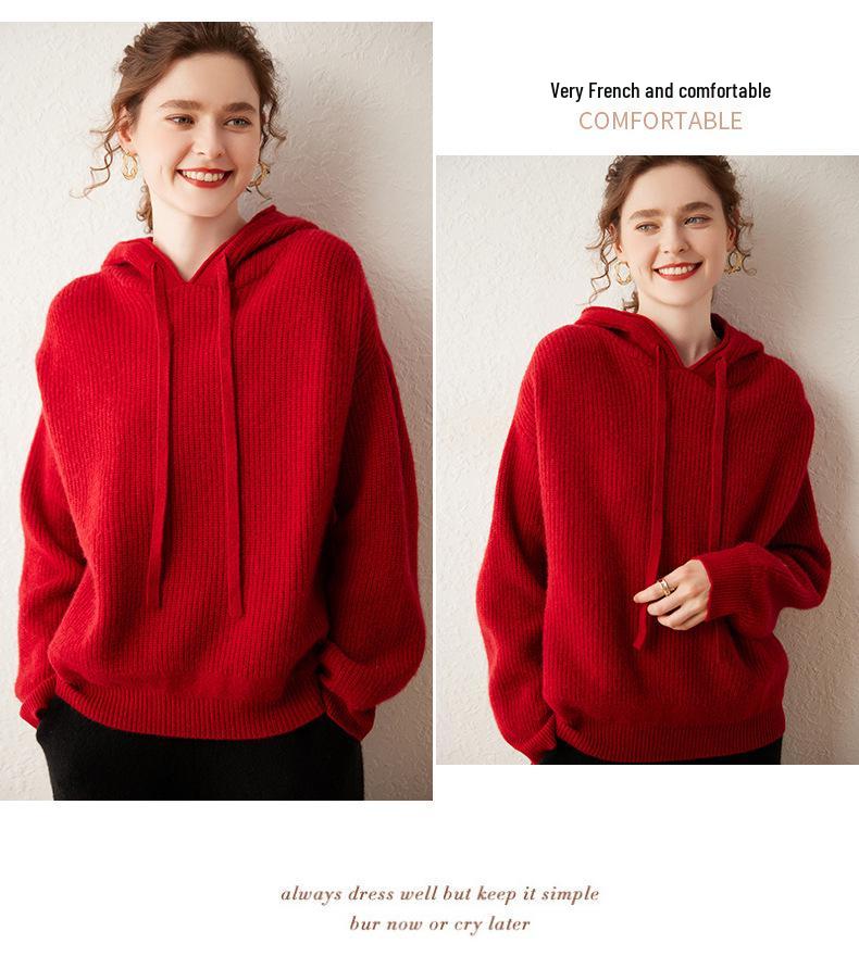 Women's Super Thick Cashmere Knit Hoodie - Autumn/Winter Long Sleeve Loose Casual Pullover Sweater