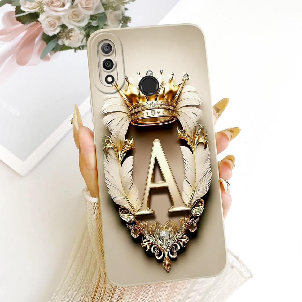 For Huawei Y9 2019 Case Cover Luxury A-Z Letters Fashion Crown 2D Painted Silicone Casing For Huawei JKM-LX1 JKM-LX2 JKM-LX3