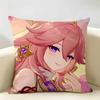 Yae Miko Genshin Impact Cushion Cover Natural Linen Organic Fabric DoubleSided Printing Room Sofa Decor Pillow Case
