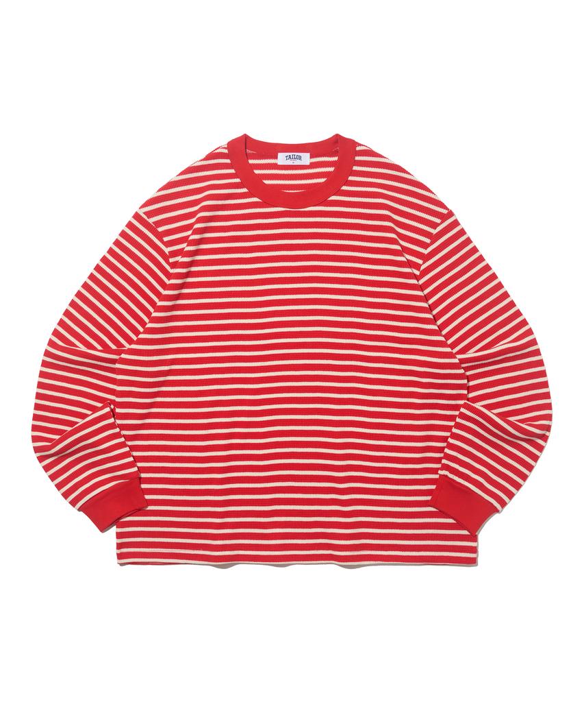 TAILOR STUDIO Heritage Waffle Stripe Long Sleeve Tee (Red)