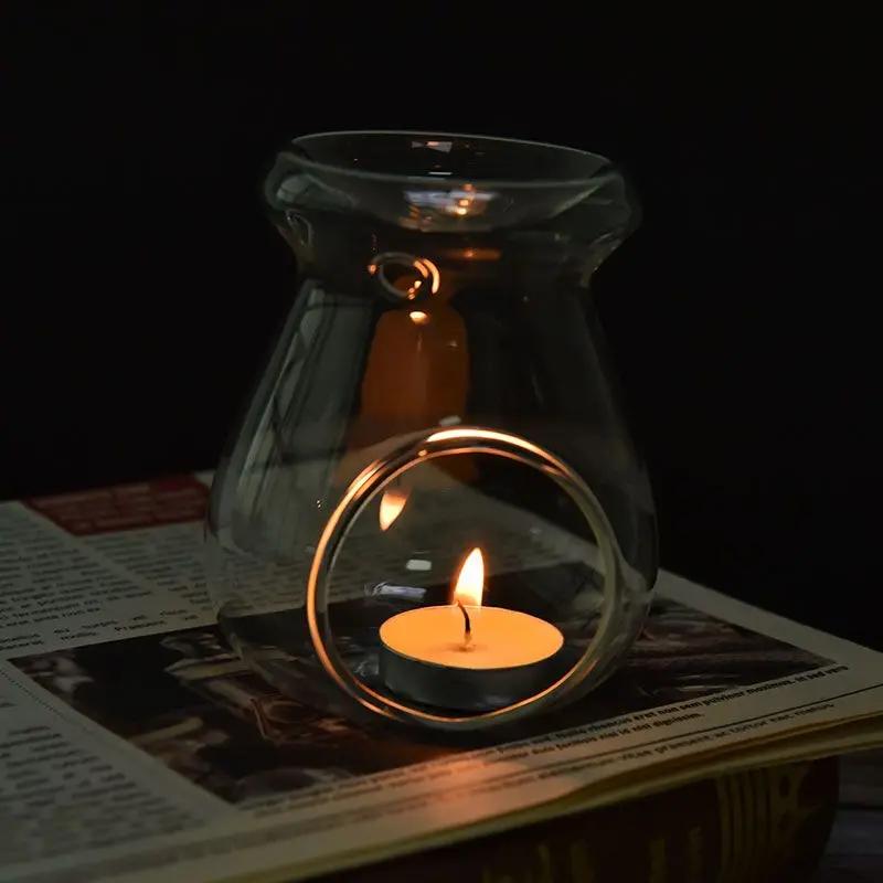 Hot Nordic Home Decor Glass Candle Heat Resistant Oil Furnace Aroma Burner Holder Candlestick Vase Romantic Wedding Decoration