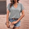 Women's new hot-selling loose casual U-neck solid color European and American T-shirt short-sleeved top TOP