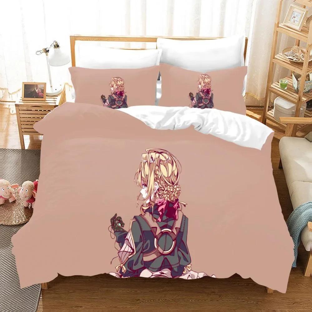 Anime Violet Evergarden 3d Bedding Set Duvet Cover Sets Comforter Japanese Kids Cartoon Boys Bed Linen Queen King Single Size