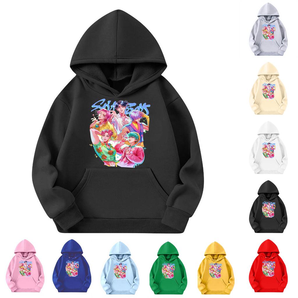 Kinder Freizeit Rundhals Bedruckter Pullover Langarm Kapuzen-Sweatshirt Oberteil