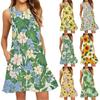 Robe de plage tendance pour femme, sans manches, col rond, imprimé floral