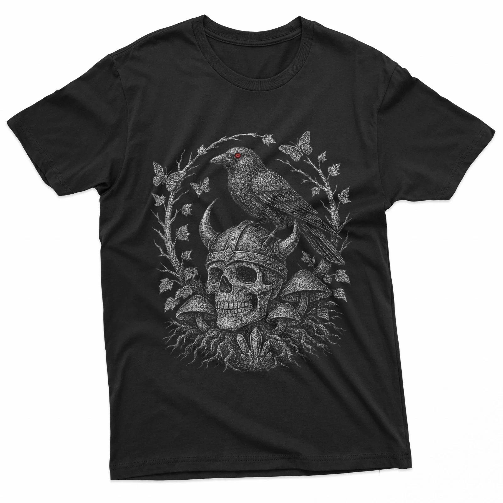 Viking Skull And Raven Norse Gothic Naturecore Viking T-Shirt M