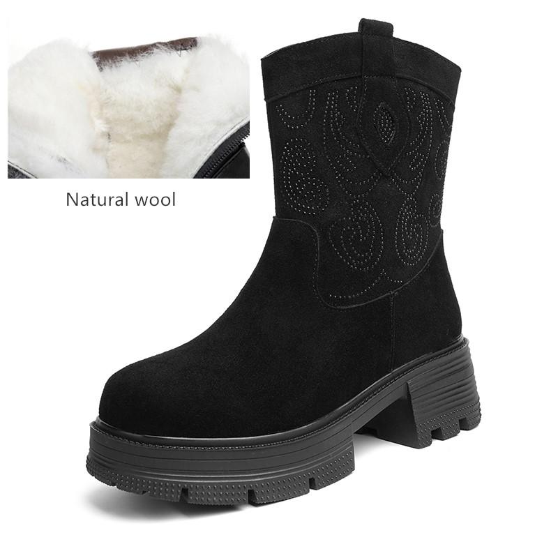 Fashion AIYUQI Western Cowboy Boots Women 2025 New Genuine Leather Winter Shoes Boots Women Short Tube Fashion Women's Snow Boots