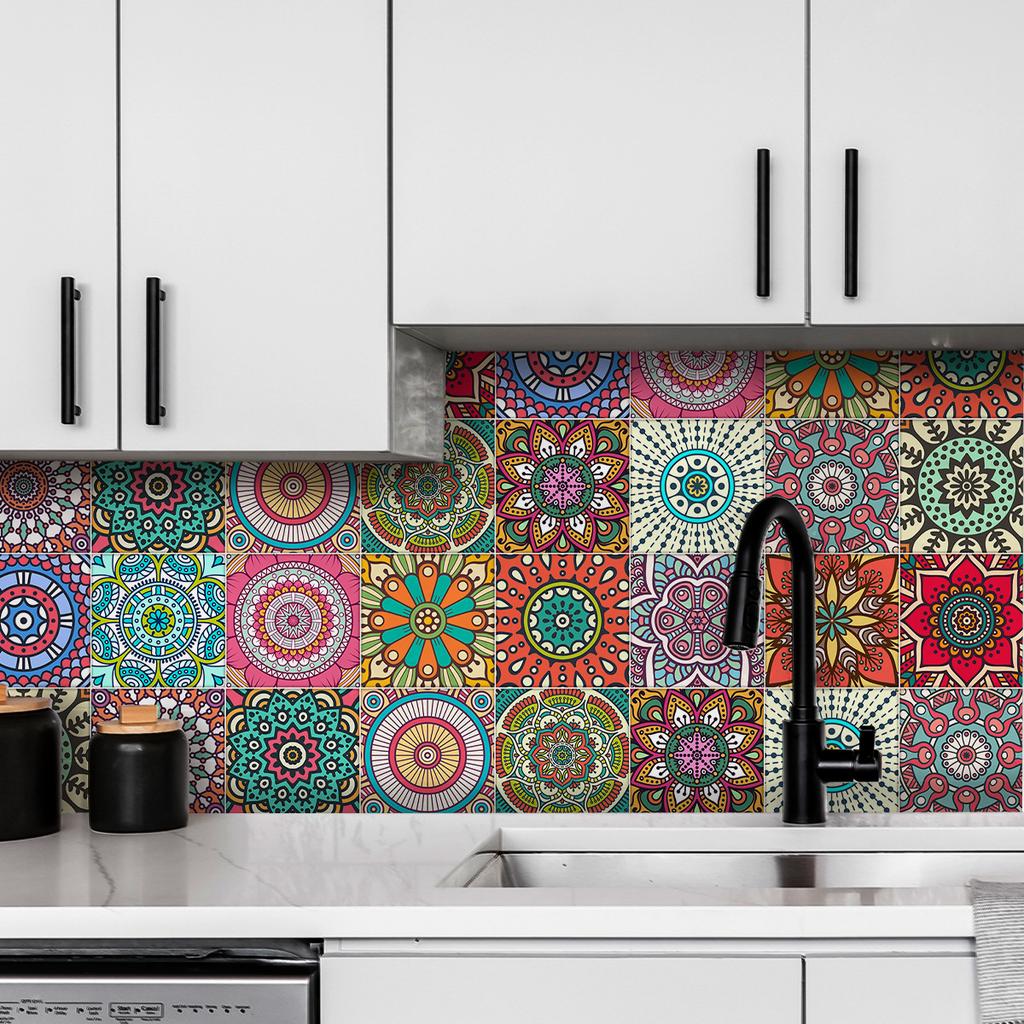 Mediterranean Style Pattern Thickened Anti-Fouling Kitchen Sticker Beautified Decorative Sticker Self-Adhesive Wallpaper