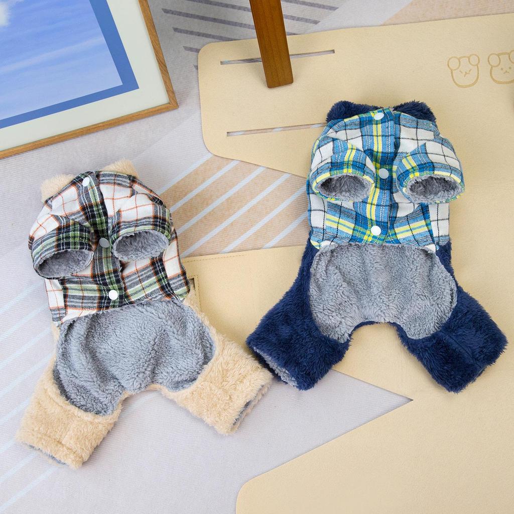 Haustier Vierbeinige Baumwollkleidung - Herbst/Winter Karomuster Patchwork Bär Design