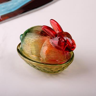 Vintage Glas Hasen Süßigkeitenschale mit Deckel, Bunte Kristall Süßigkeitengläser mit Deckel Lustige Süßigkeitengläser für Dessert