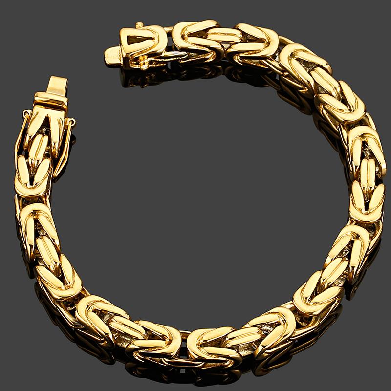 Hiphop Chain Bracelets For Men Never Fade Gold Color Stainless Steel Bracelet Manly Wrist 8.66" Classic Mens Jewellery Accessories