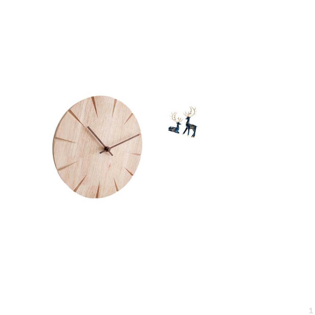 Wood Wall Clock Creative Decorative Silent Gift for Restaurant Office with Reindeer Statue Ornaments