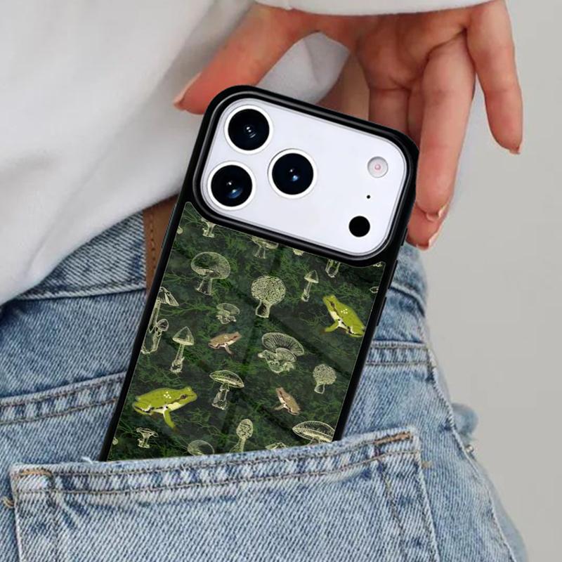 Vintage Retro Frog Mushrooms Phone Case for iPhone 17ProMax 12 13 14 15 16e 17 Pro Max Plus Air Cover