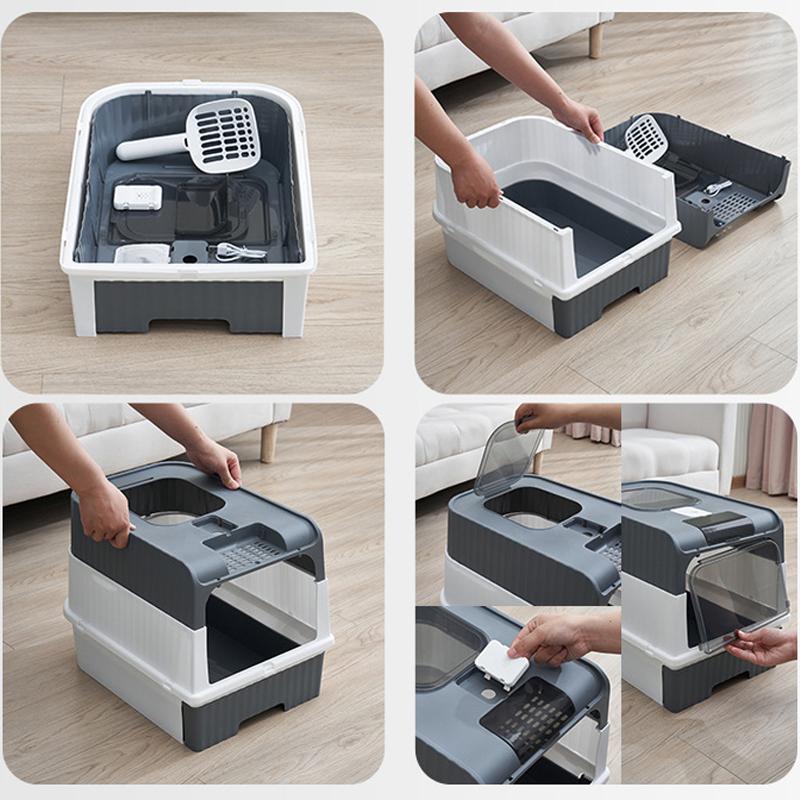 Cat Litter Box with UV Sterilization Lights Large Capacity Fully Enclosed Cat Toliet Litter Pan Anti-Splashing Kitten Bedpan