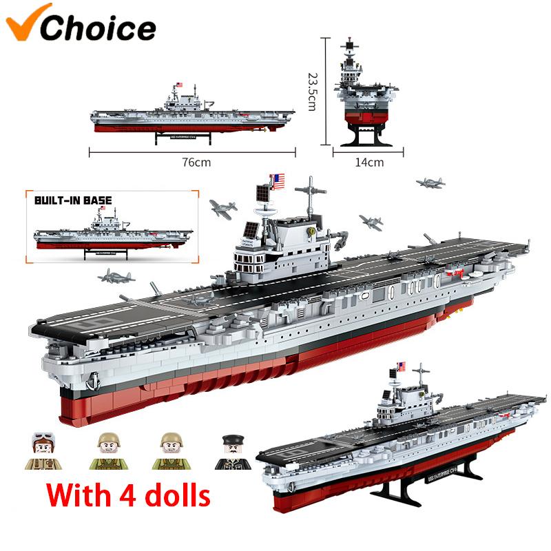 1883PCS Military Battleship Series USS CV-6 ENTERPRISE Crusier Model World War II Building Blocks Boat Bricks Toys Kids Gifts