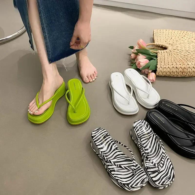 2025 New Wedges Women Slippers Fashion Slip On Open Toe Ladies Elgant Platform High Heel Non Slip Beach Slides Flip Flop