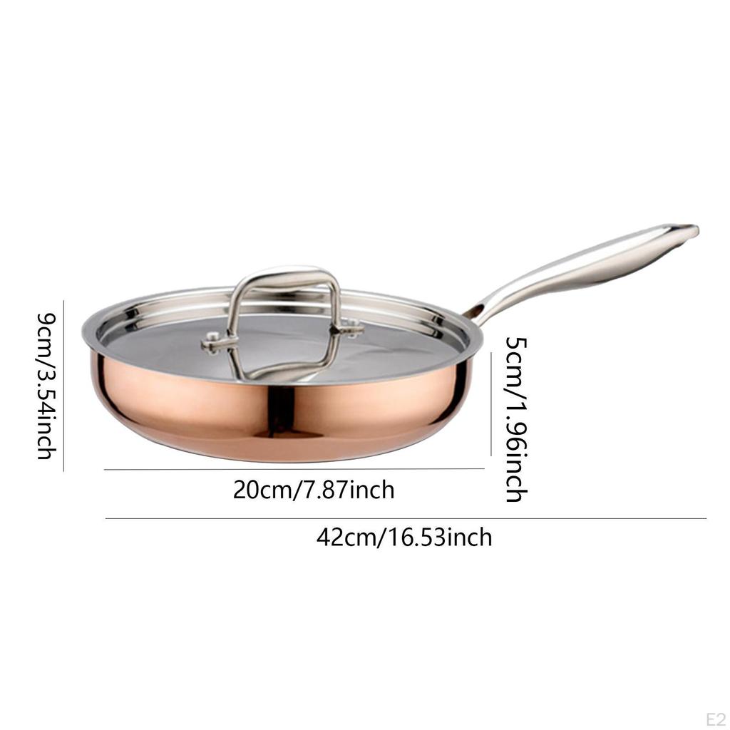 Stainless Steel Frying Pan Cooking Kitchen Ergonomic Handle Saute with Lid Deep