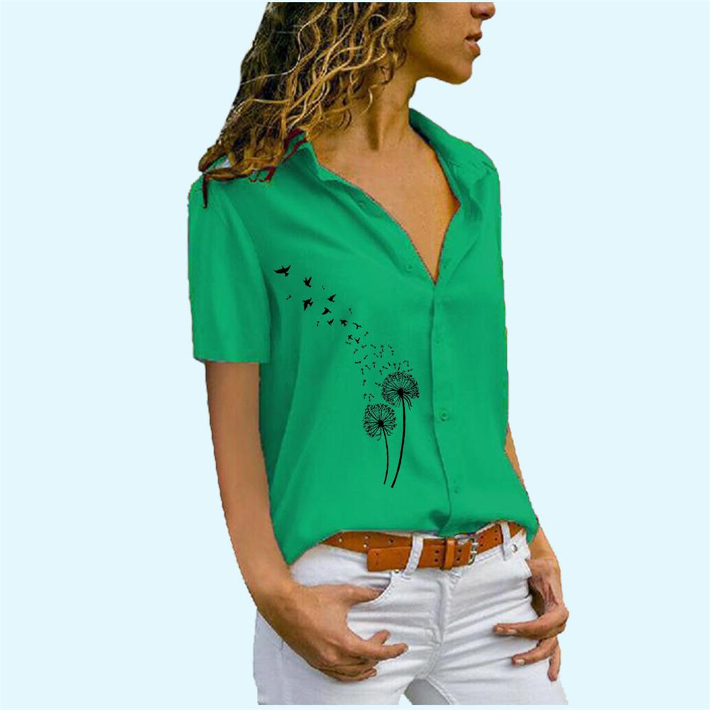 Women Fashion Chiffon Blouse Summer Casual Short Sleeve Top Ladies Print Button Down Shirt