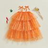 Little Girl 's Slip Dress Carrot Heart Print Sleeveless Tie Strap Summer A-Line Easter Dress Tulle Cake Dress