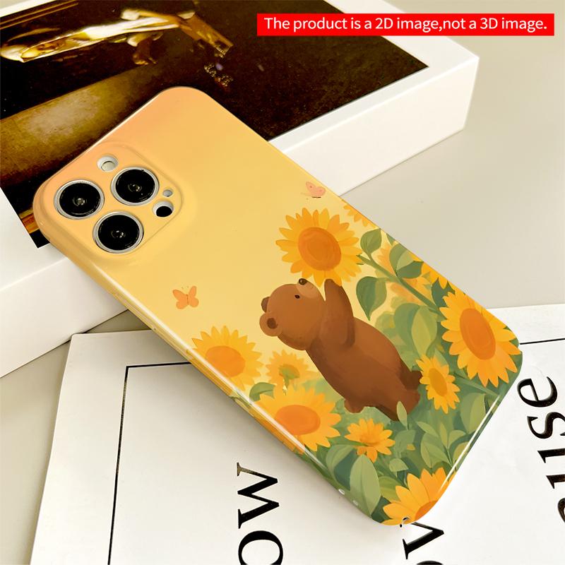 2DFlat Cute Bear In Sunflower Field Phone Case All Inclusive Film Hard iPhone Case, Compatible with iPhone 18 Pro Max 17 16 15 14 13 12 11