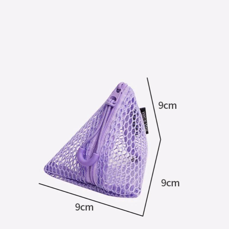 Triangular Mesh Bag Lipstick Jewelry Cosmetic Bag Portable Rope Design Mini Coin Purse Dopamine Color Candy Color Storage Bag