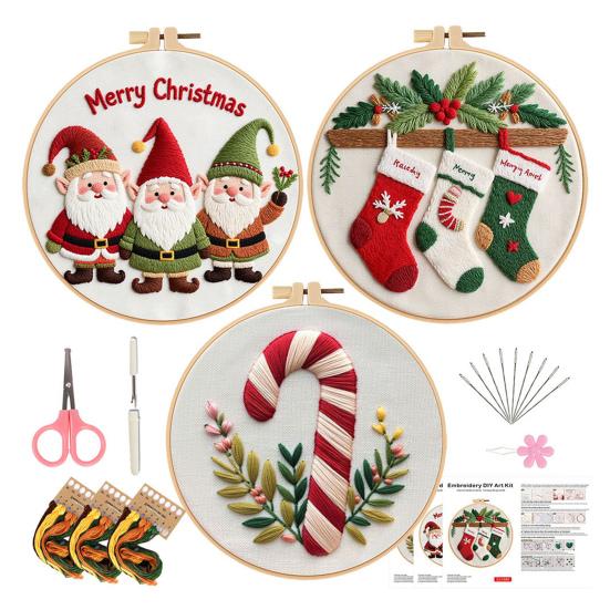 Christmas Cross Stitch Kit for Beginners Embroidery DIY Material Package with Hoops Colored Threads