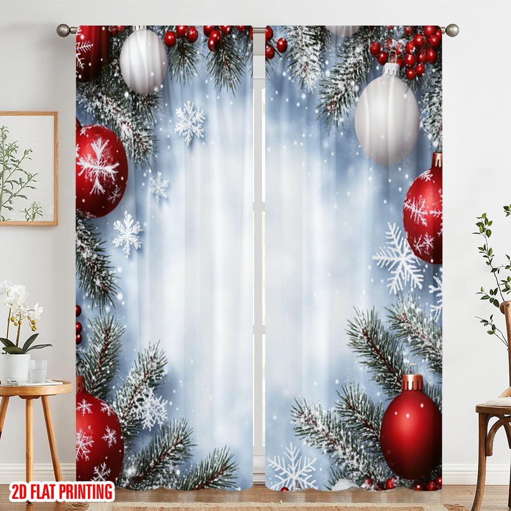 2pcs,2D Plane Printing Creative Curtains Christmas Ornaments Snow Festive (3) Versatile Polyester (without Rod) Home Decor