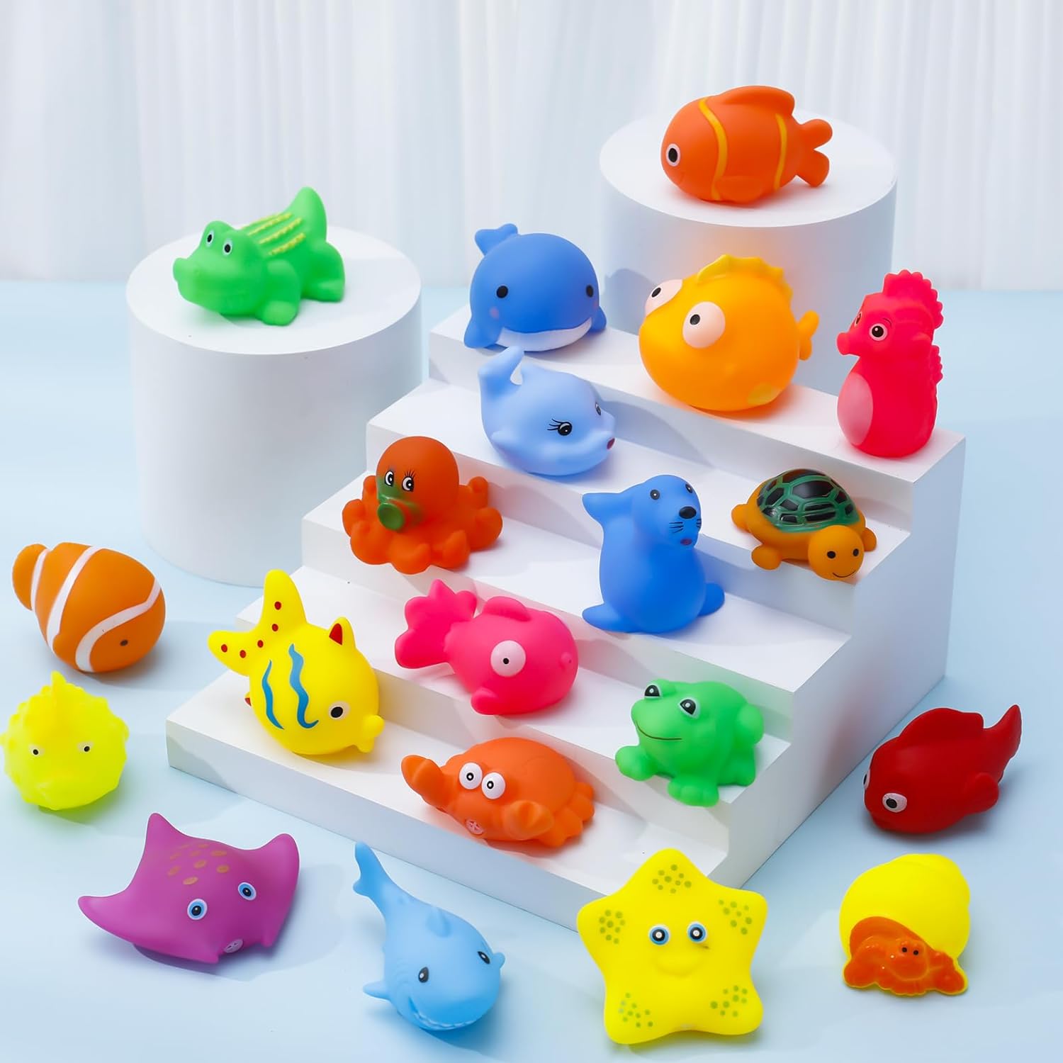 

10Pcs Preschool Bath Toys Rubber Sea Animals Toy Squeaky Bathtub Toys Baby Pool Floating Toy For Toddler Kids Party Decoration (As shown-21966)-