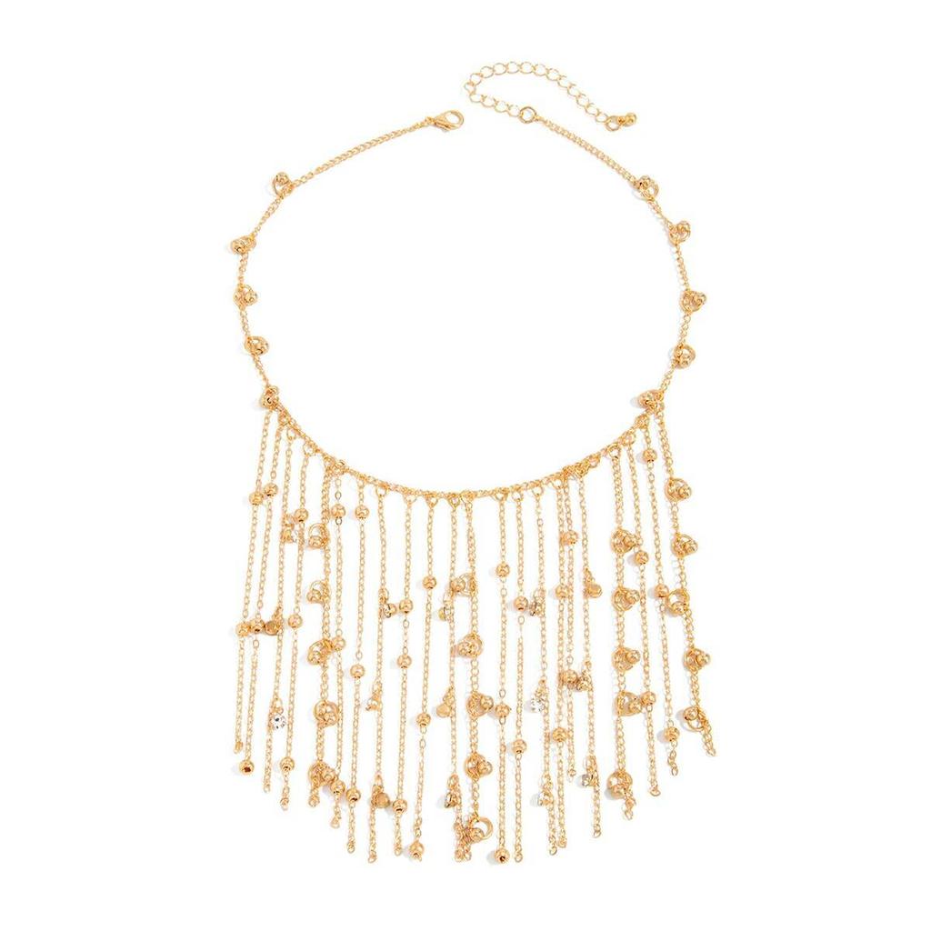 Salircon Fashion Creative Multi Layer Beaded Tassel Necklace Women Vintage Gold Color Clavicle Chain Party Jewelry Accessories