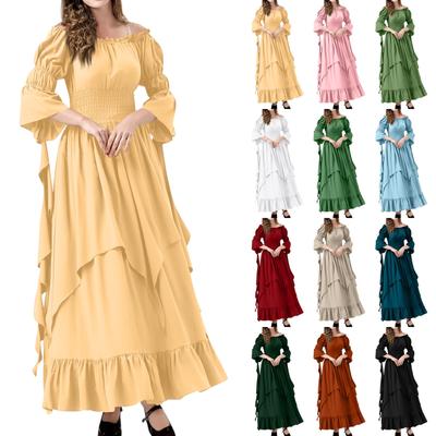 Robe Cos pour femme vintage de couleur unie à col en dentelle et manches 3/4