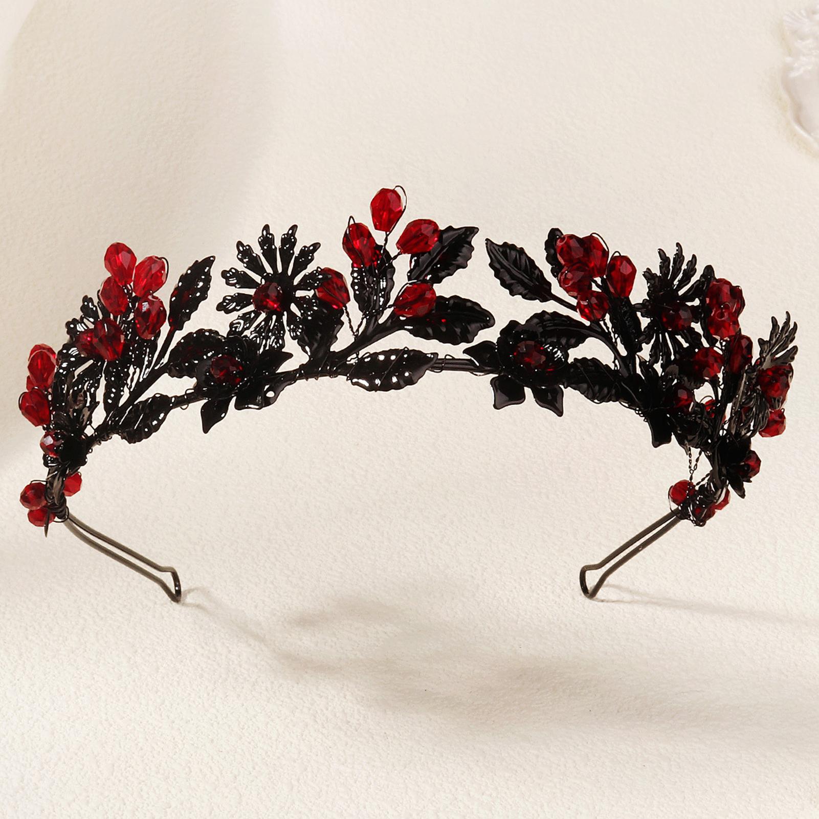 

Vintage European Style Flower Crown For Women 2025 Halloween Crystal Flower Headband Exquisite Handmade Hair Accessories красный