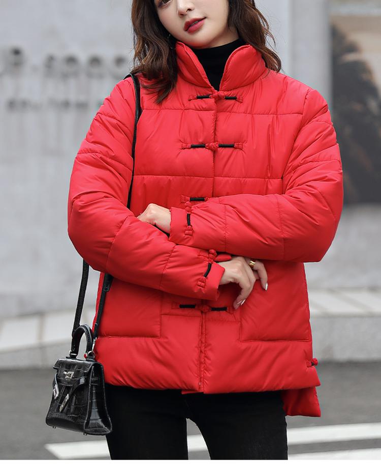 

Осенняя литературная винтажная парка с хлопковой подкладкой в ​​китайском стиле, зимнее женское пальто для мамы, двубортная одежда XXXL красный
