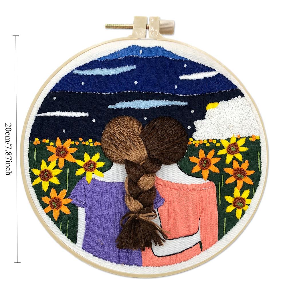 1pc Twin Flower Pattern DIY Embroidery Kit for Beginners