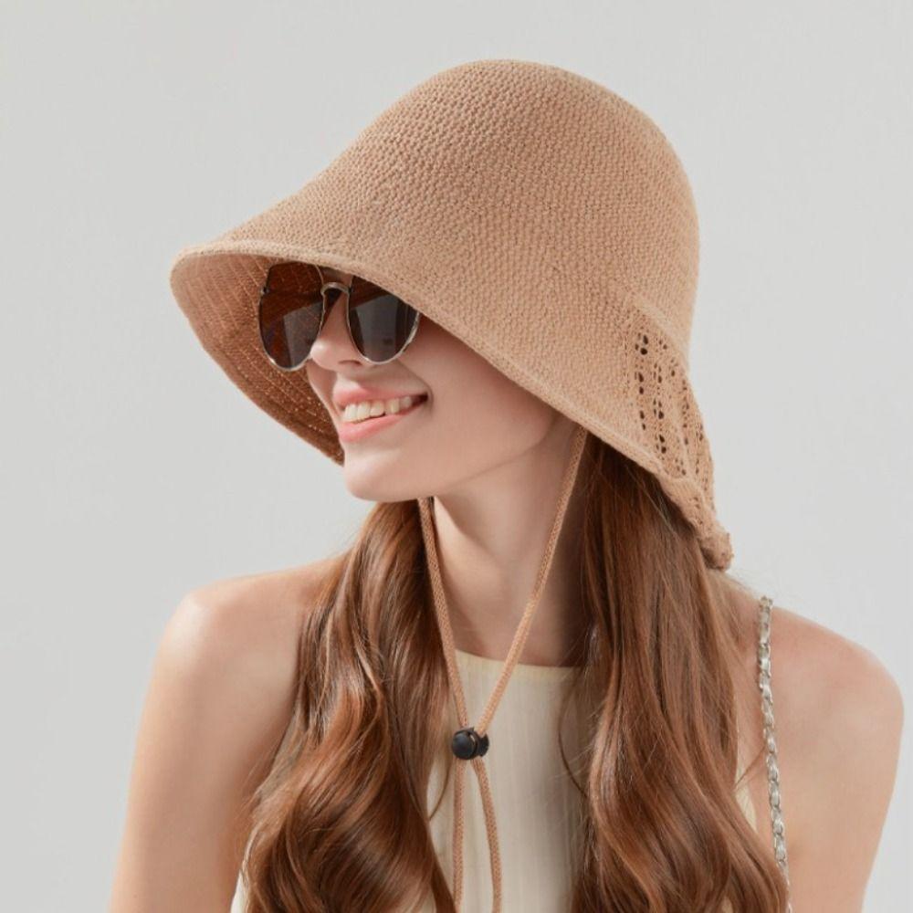 Fashion Breathable Sun Hat UV Protection Hollow Out Bucket Hat Small Shawl Sun Protection Hat Women