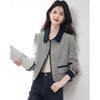 Fashionable and Trendy Autumn Knitted Single-Breasted Coat with Polo Collar In Color Blocking Design