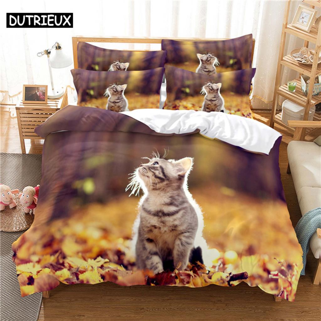 3D Digital Printing Fashion Design Queen Size Lovely Cat Bedding Set, Duvet Cover Set