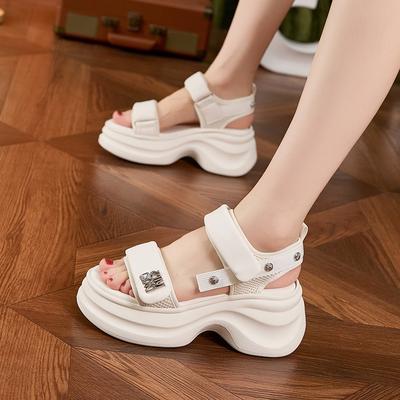 Platform-soled Sports Sandals Women's 2025 Summer New Fashion Versatile Beach Shoes Muffin Non-slip Heightening Shoes