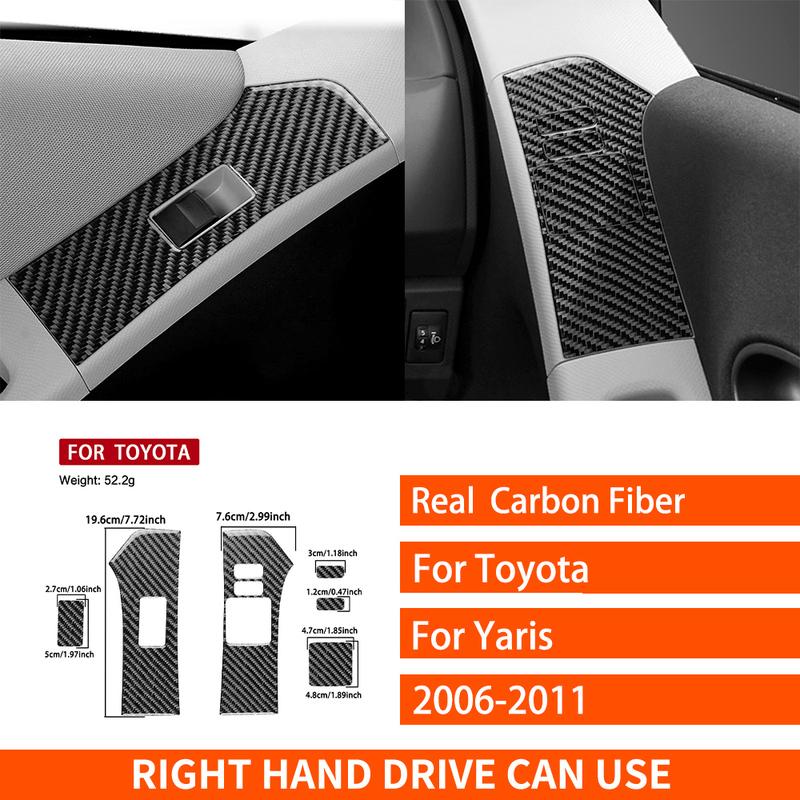 For Toyota Yaris 2006-2011 Real Carbon Fiber Stickers Door Window Lift Control Panel Cover Car Accessories Interior Decorative