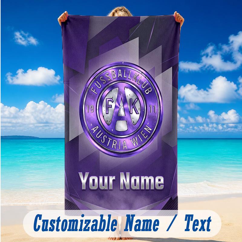 Toalha de Praia Nome Personalizado Texto, Toalha Grande de Secagem Rápida Para Praia Casa Áustria Wien FC