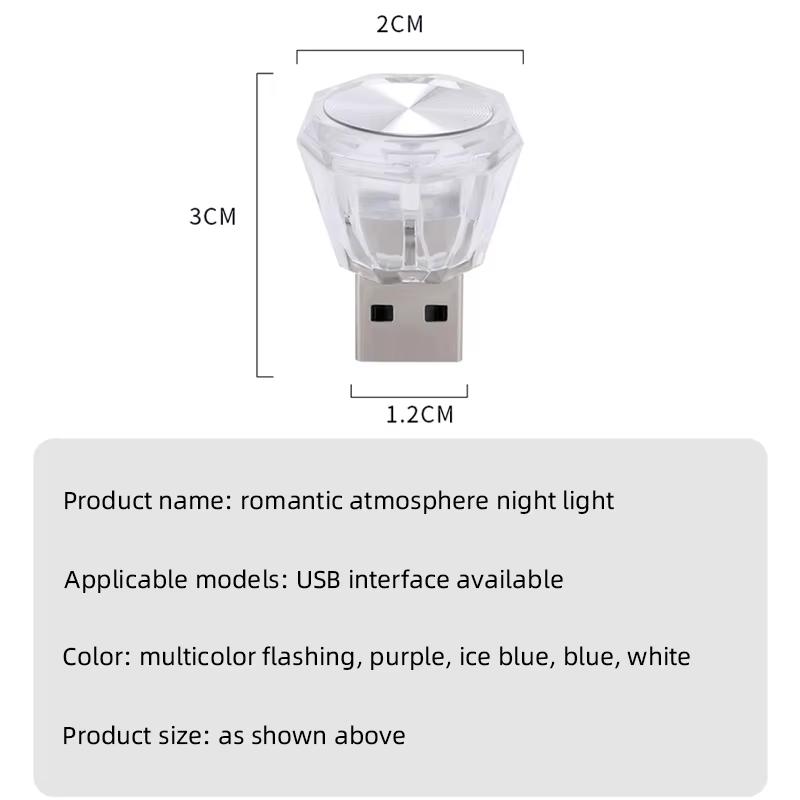 Car Cigarette Lighter USB Atmosphere Light LED Mini Colorful Night Light Wiring-Free Car Interior Lighting Accessories Supplies