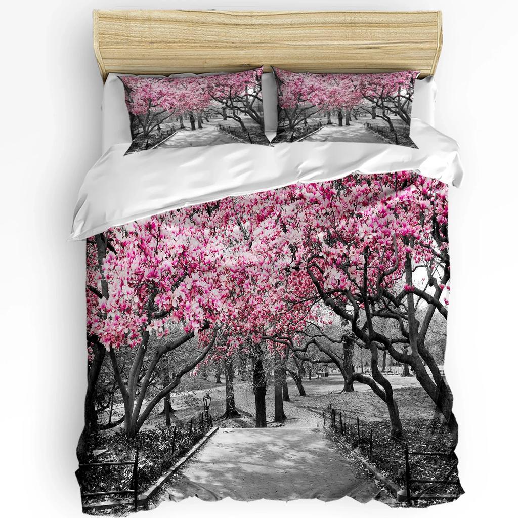 Plant Pink Cherry Blossom Art Bedding Set 3pcs Duvet Cover Pillowcase Kids Adult Quilt Cover Double Bed Set Home Textile
