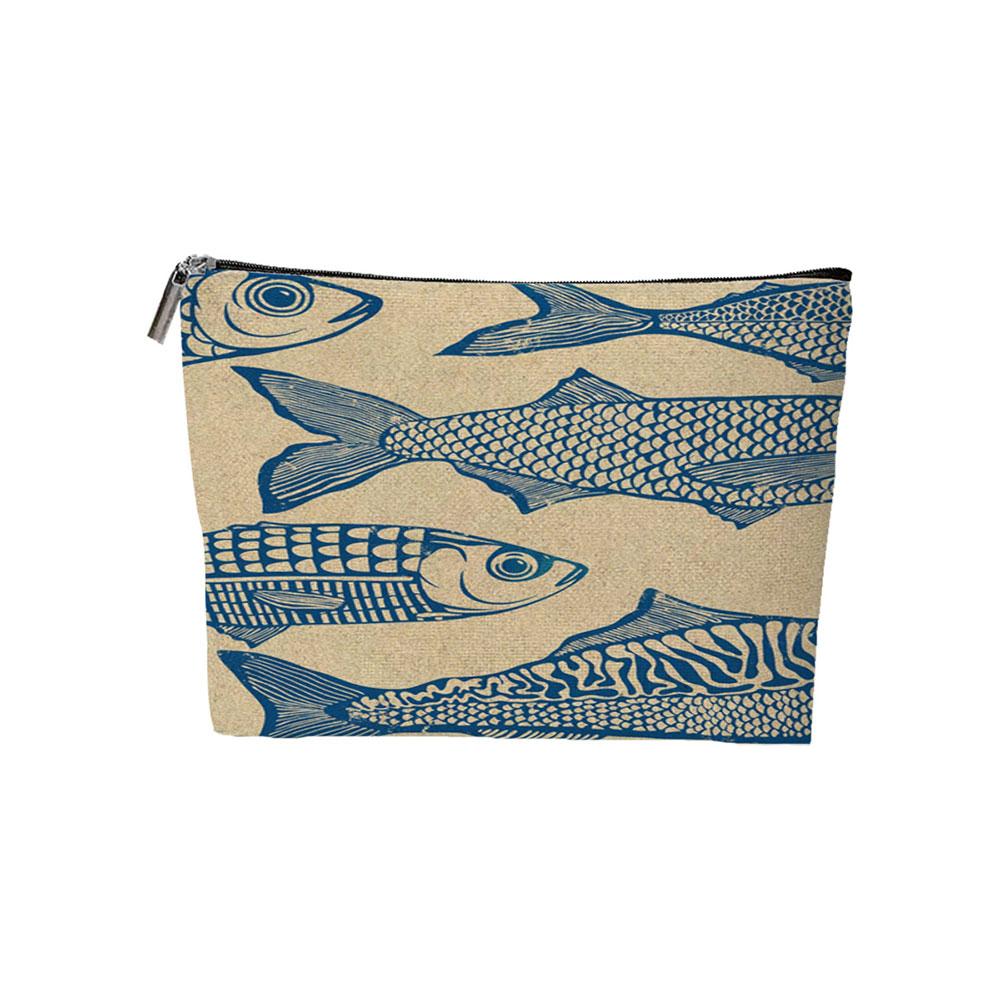 Vintage Sardinen Muster Kosmetiktasche mit Reißverschluss Leichter Reise-Kosmetik-Organizer für Frauen Langlebige Aufbewahrungstasche Münztasche