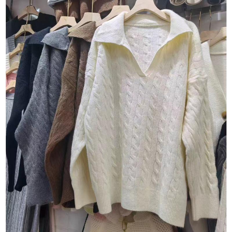 

Ретро свитер с высоким горлом и перекрутом, женский, осенне-зимний, новый, свободный, большого размера, ленивый стиль, вязаный свитер-топ One Size чёрный