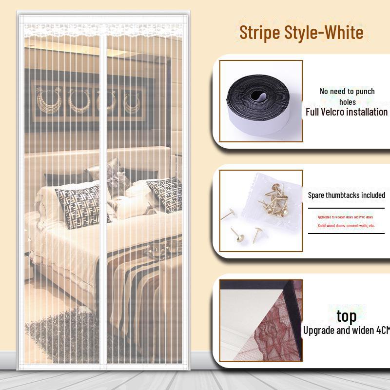 

Магнитная полиэстеровая полосатая противомоскитная штора для двери для летней вентиляции 120cm x 200cm