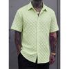 Mens Jacquard Short Sleeve Lapel Casual Check Fashion Shirt