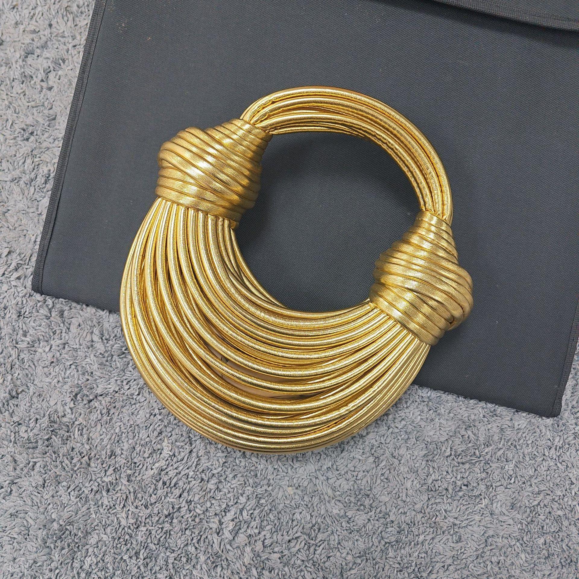 

Плетеная сумка, Сумка для лапши, Узловая сумка, Сумка-тоут, Модная индивидуальность, Модный нишевый дизайн 23*9*26 cm золотой