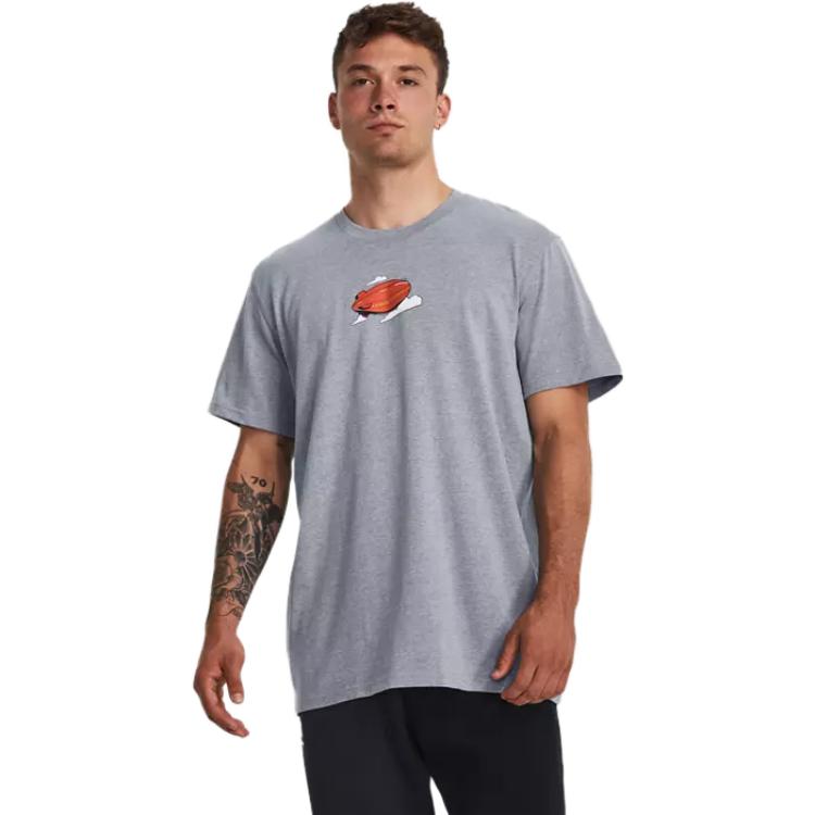Under Armour T Shirts Men's Gray Crew Neck Moderate Straight Fit 1379556-035